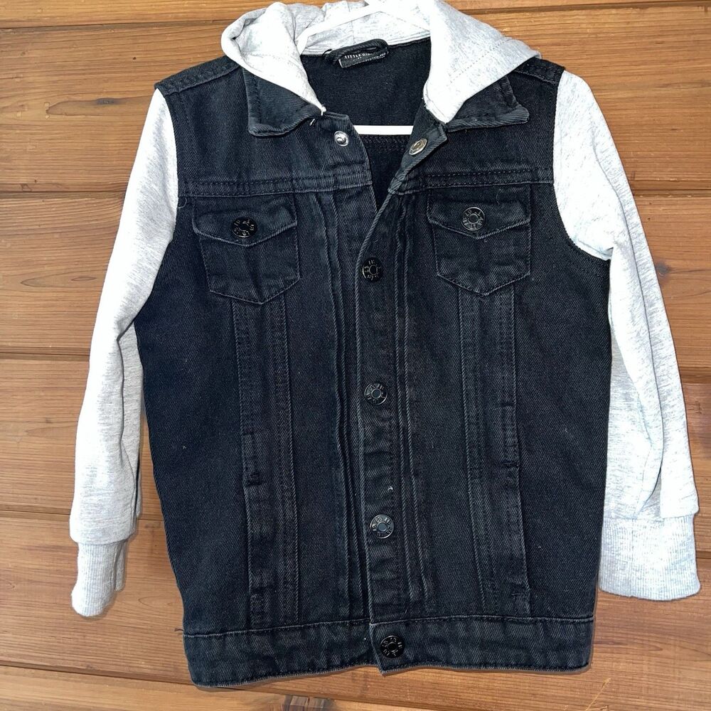 Little Bipsy Collection Hooded Black Denim Jacket Hoodie 2T-3T
